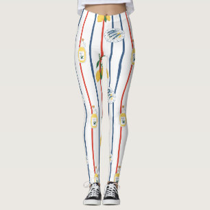 Mediterranean Sardines and Lemons Pattern Leggings