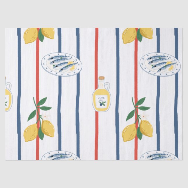 Mediterranean Sardines and Lemons Pattern Tissue Paper (Front)