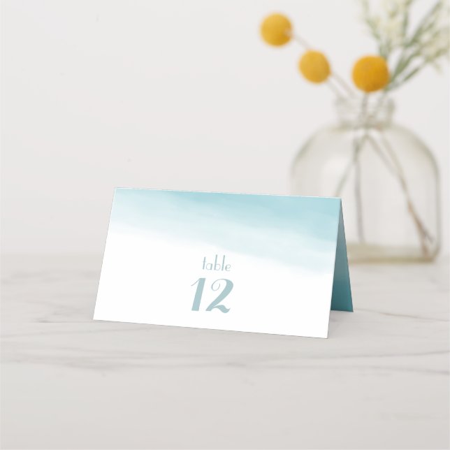 Mediterranean Sea Blue Ombre Table Numbers Place Card (Front)