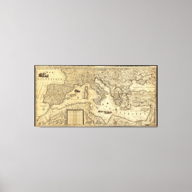 Mediterranean Sea Map by Guillaume Sanson (1680) Canvas Print (Front)
