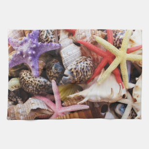 Mediterranean sea shells and starfish tea towel