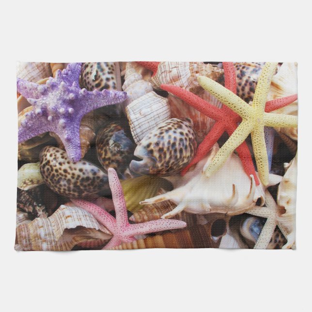 Mediterranean sea shells and starfish tea towel (Horizontal)