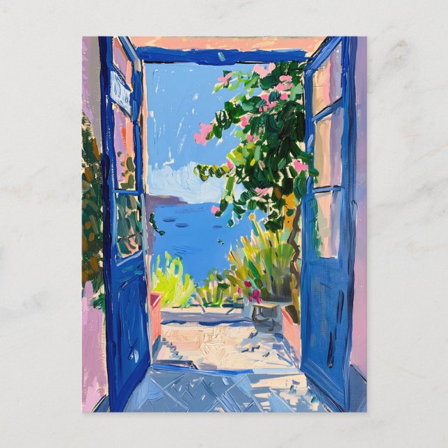 Mediterranean Sea View With Bougainvillea Postcard (Front)