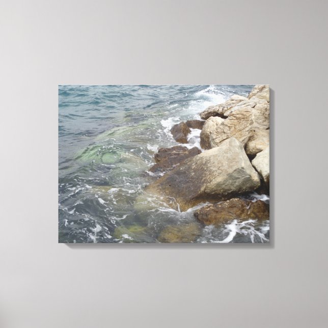 Mediterranean Sea Water Rocks Coast Photography Canvas Print (Front)