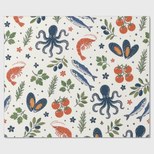 Mediterranean Seafood, Coastal Shrimp & Octopus Wrapping Paper