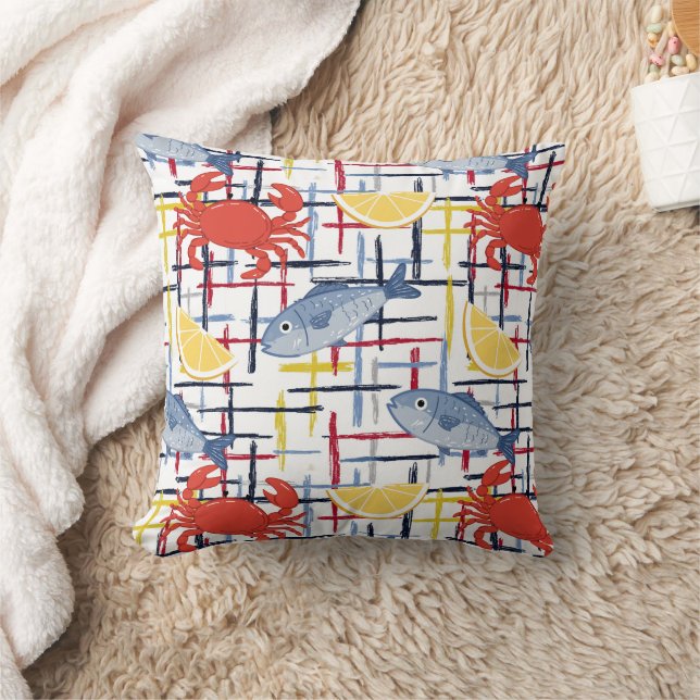 Mediterranean Seafood Market Pattern (1) Cushion (Blanket)