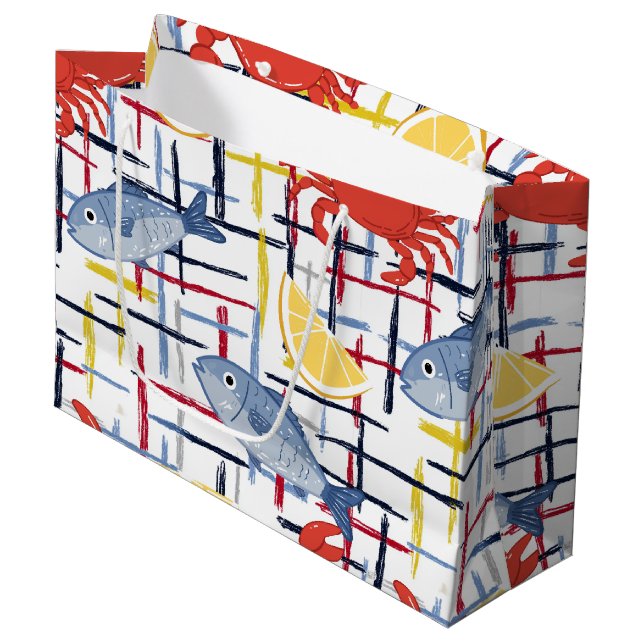 Mediterranean Seafood Market Pattern (1) Large Gift Bag (Front Angled)