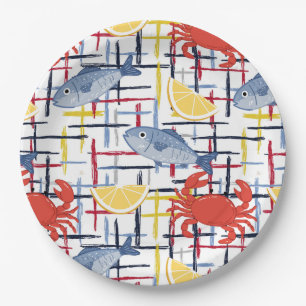 Mediterranean Seafood Market Pattern (1) Paper Plate