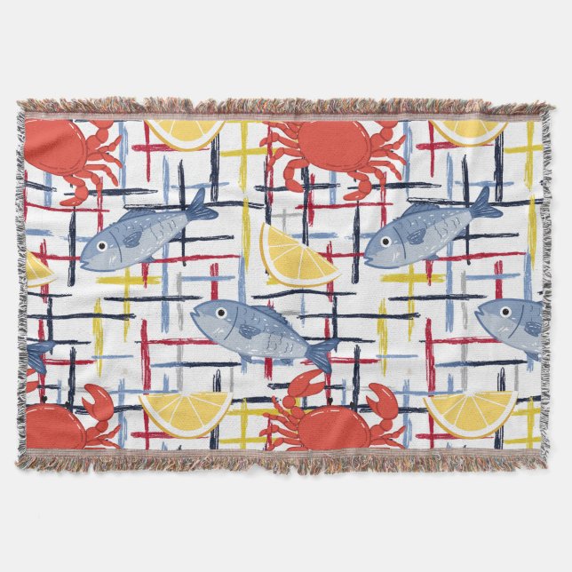 Mediterranean Seafood Market Pattern (1) Throw Blanket (Front)