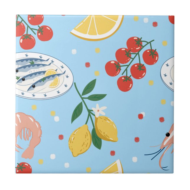 Mediterranean Seafood Market Pattern (1) Tile (Front)