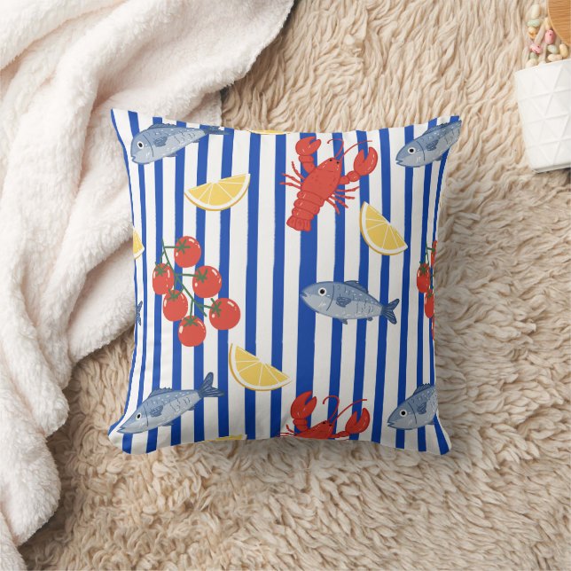 Mediterranean Seafood Market Pattern (2) Cushion (Blanket)