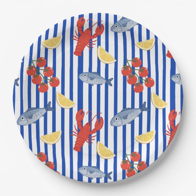 Mediterranean Seafood Market Pattern (2) Paper Plate (Front)