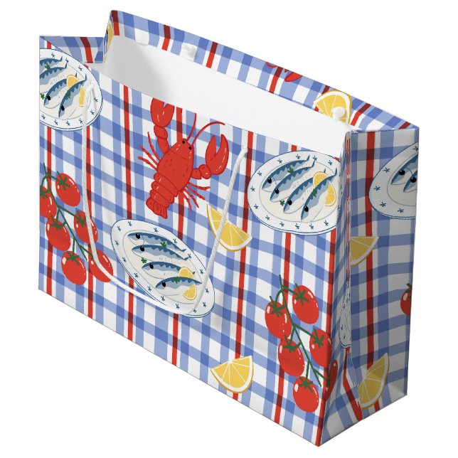 Mediterranean Seafood Market Pattern (3) Large Gift Bag (Front Angled)