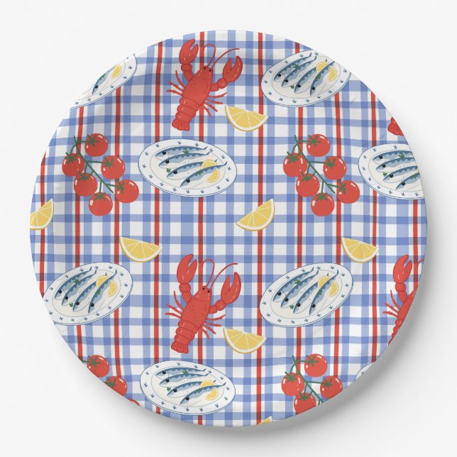 Mediterranean Seafood Market Pattern (3) Paper Plate (Front)