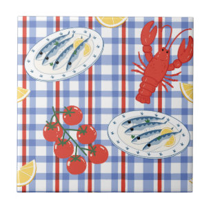 Mediterranean Seafood Market Pattern (4) Tile