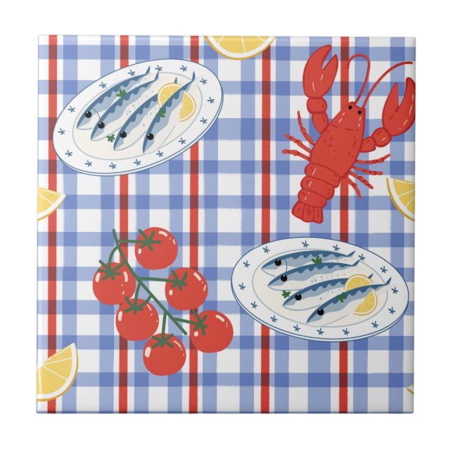 Mediterranean Seafood Market Pattern (4) Tile (Front)