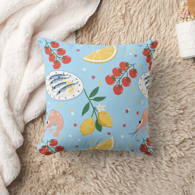 Mediterranean Seafood Market Pattern (5) Cushion (Blanket)
