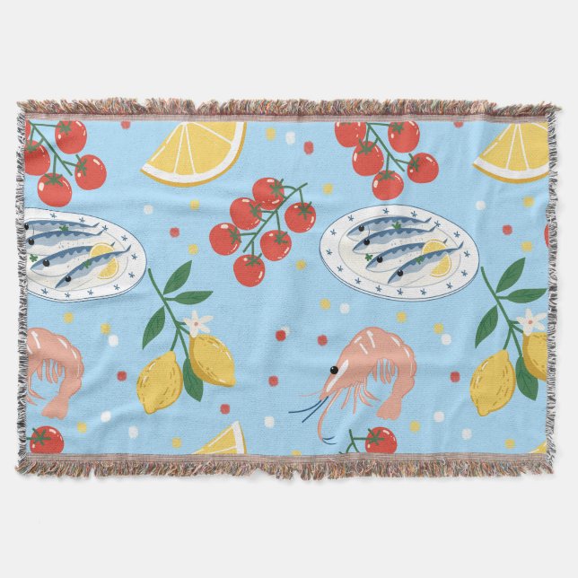 Mediterranean Seafood Market Pattern (5) Throw Blanket (Front)