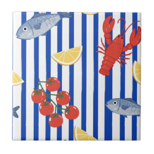 Mediterranean Seafood Market Pattern (5) Tile