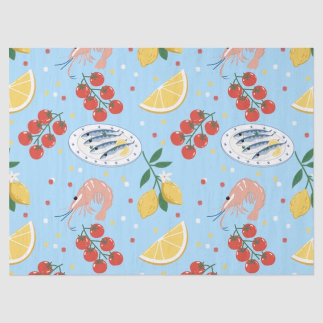 Mediterranean Seafood Market Pattern (5) Tissue Paper (Front)