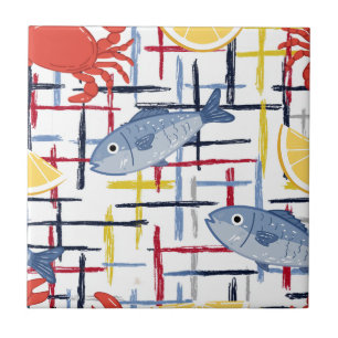 Mediterranean Seafood Market Pattern (6) Tile