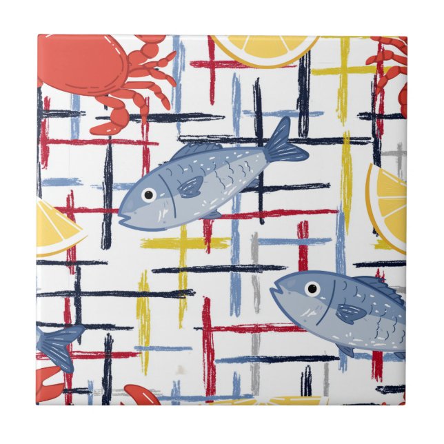 Mediterranean Seafood Market Pattern (6) Tile (Front)