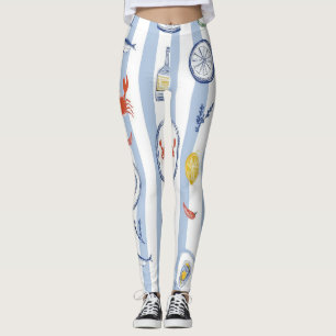 Mediterranean Seafood Sardine Blue Stripe Pattern Leggings