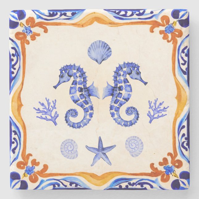 Mediterranean Seahorses Stone Coaster (Front)