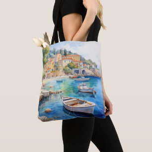 Mediterranean Seascapes Oil Paint Design Tote Bag
