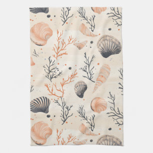 Mediterranean Seashell Starfish Coral Sand Tea Towel