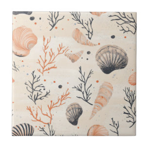 Mediterranean Seashell Starfish Coral Sand Tile