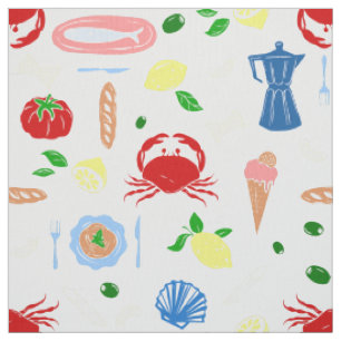 mediterranean seaside picnic seafood crab fabric