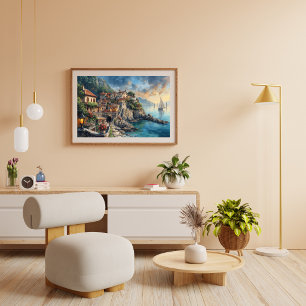 Mediterranean Seaside Village Poster