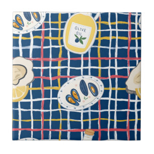 Mediterranean Shellfish and Olive Oil Pattern Tile