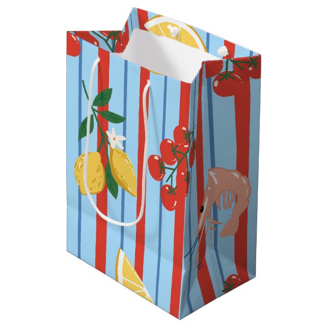 Mediterranean Shrimp and Citrus Pattern Medium Gift Bag (Front Angled)