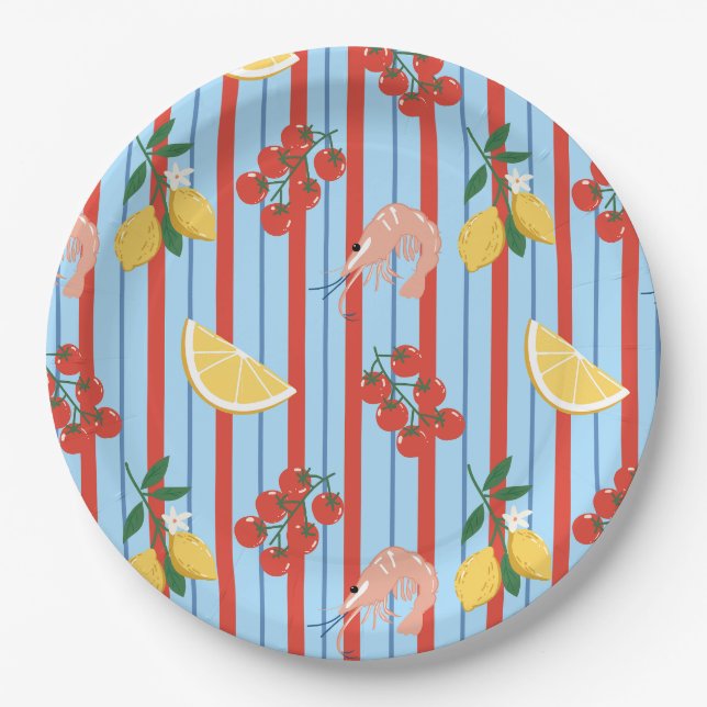 Mediterranean Shrimp and Citrus Pattern Paper Plate (Front)