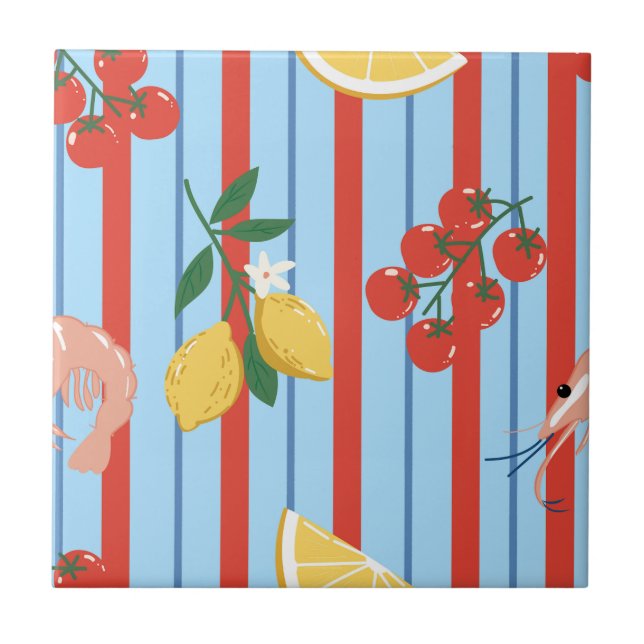 Mediterranean Shrimp and Citrus Pattern Tile (Front)