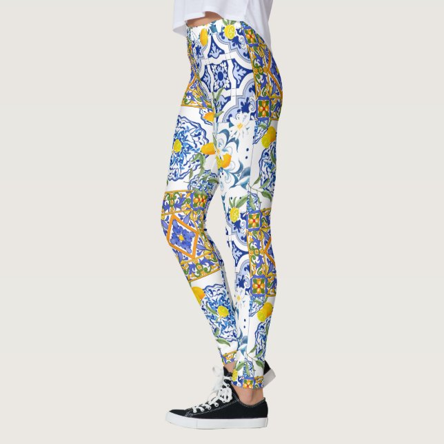 Mediterranean,Sicilian tiles,lemons   Leggings (Left)