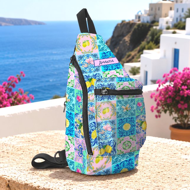 Mediterranean Sicilian Turquoise Azulejo Citrus Sling Bag (Creator Uploaded)