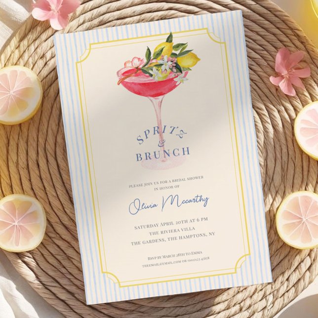 Mediterranean Spritz & Brunch Lemon Bridal Shower Invitation (Creator Uploaded)