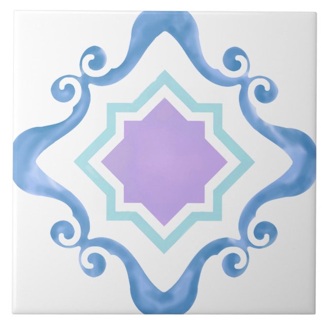 Mediterranean Star Blue & Purple Ceramic Tile (Front)