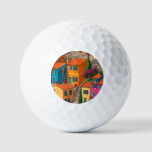 Mediterranean Streets — Colorful Houses Pattern Golf Balls