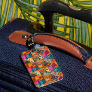 Mediterranean Streets — Colorful Houses Pattern Luggage Tag