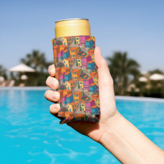 Mediterranean Streets — Colorful Houses Pattern Seltzer Can Cooler