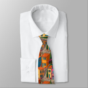 Mediterranean Streets — Colorful Houses Pattern Tie