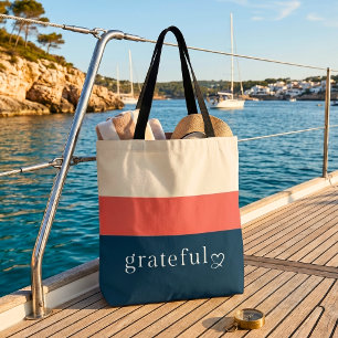 Mediterranean Striped Navy Coral Grateful Tote Bag