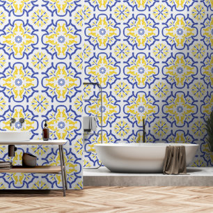 Mediterranean style blue and yellow wallpaper