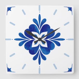 Mediterranean Style Floral  Square Wall Clock