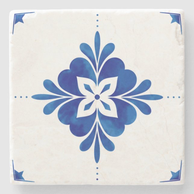 Mediterranean Style Floral  Stone Coaster (Front)
