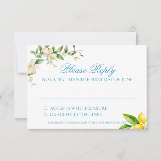 Mediterranean Style Trellis/Lemon RSVP Enclosure Card (Front)
